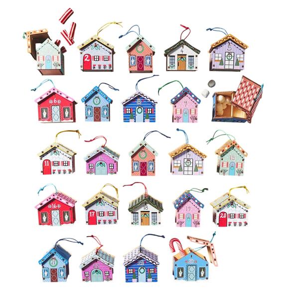 Anthropologie Winter Village Wooden Advent Calendar Ornaments Set of 24 in Box - Picture 6 of 14